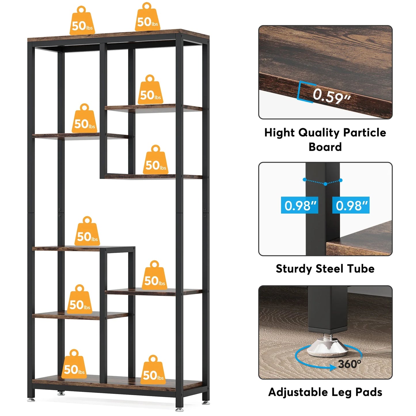 6-Tier Industrial Bookcase