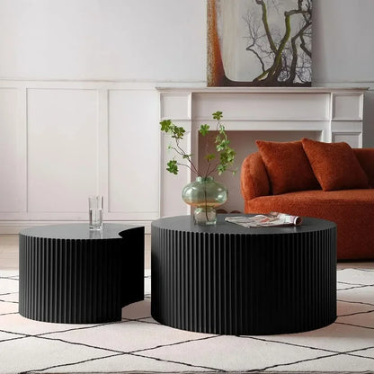 Modern Round Nesting Coffee Table Set with Fluted Design