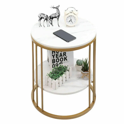 2-Tier Marble Side Table with Gold Frame