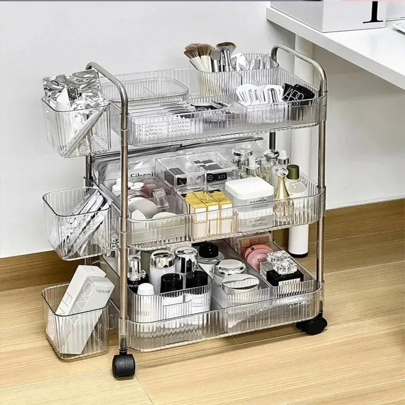 Acrylic clear Tiers Rolling Cart Storage Shelf