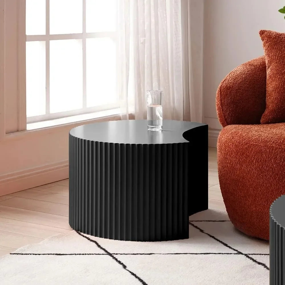 Modern Round Nesting Coffee Table Set with Fluted Design