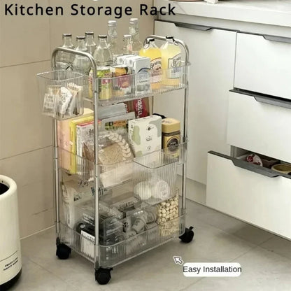 Acrylic clear Tiers Rolling Cart Storage Shelf