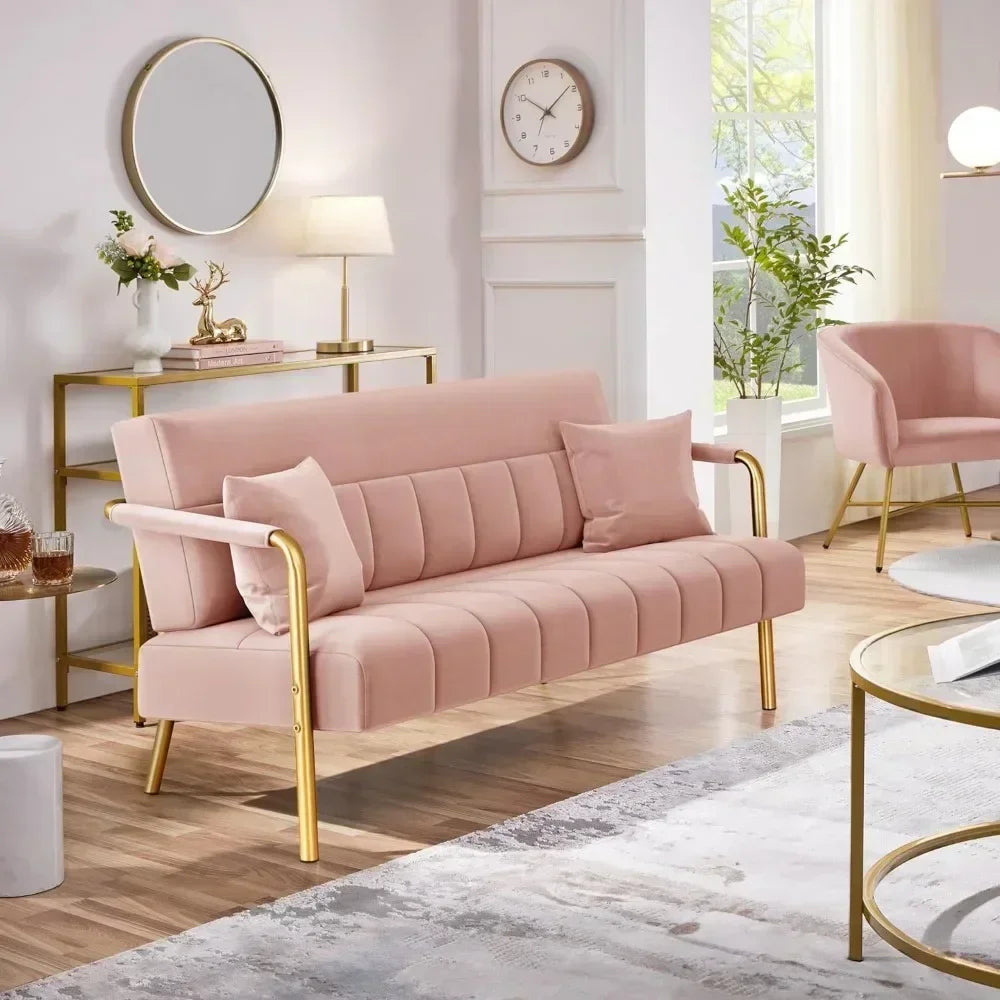 Modern Velvet Loveseat Sofa with Gold Metal Legs