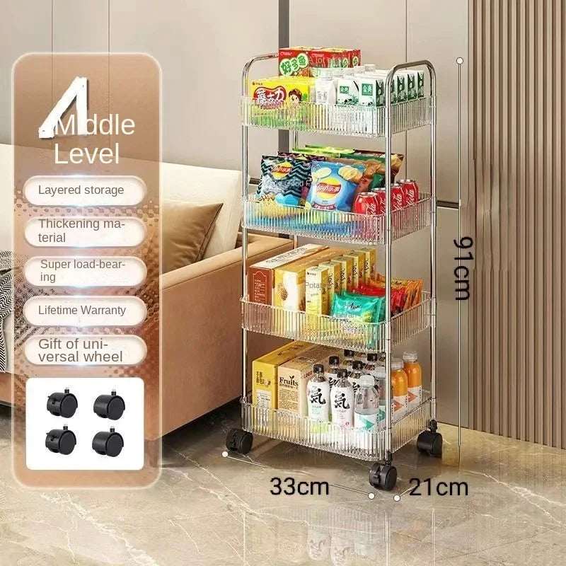 Acrylic clear Tiers Rolling Cart Storage Shelf