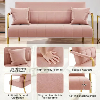 Modern Velvet Loveseat Sofa with Gold Metal Legs