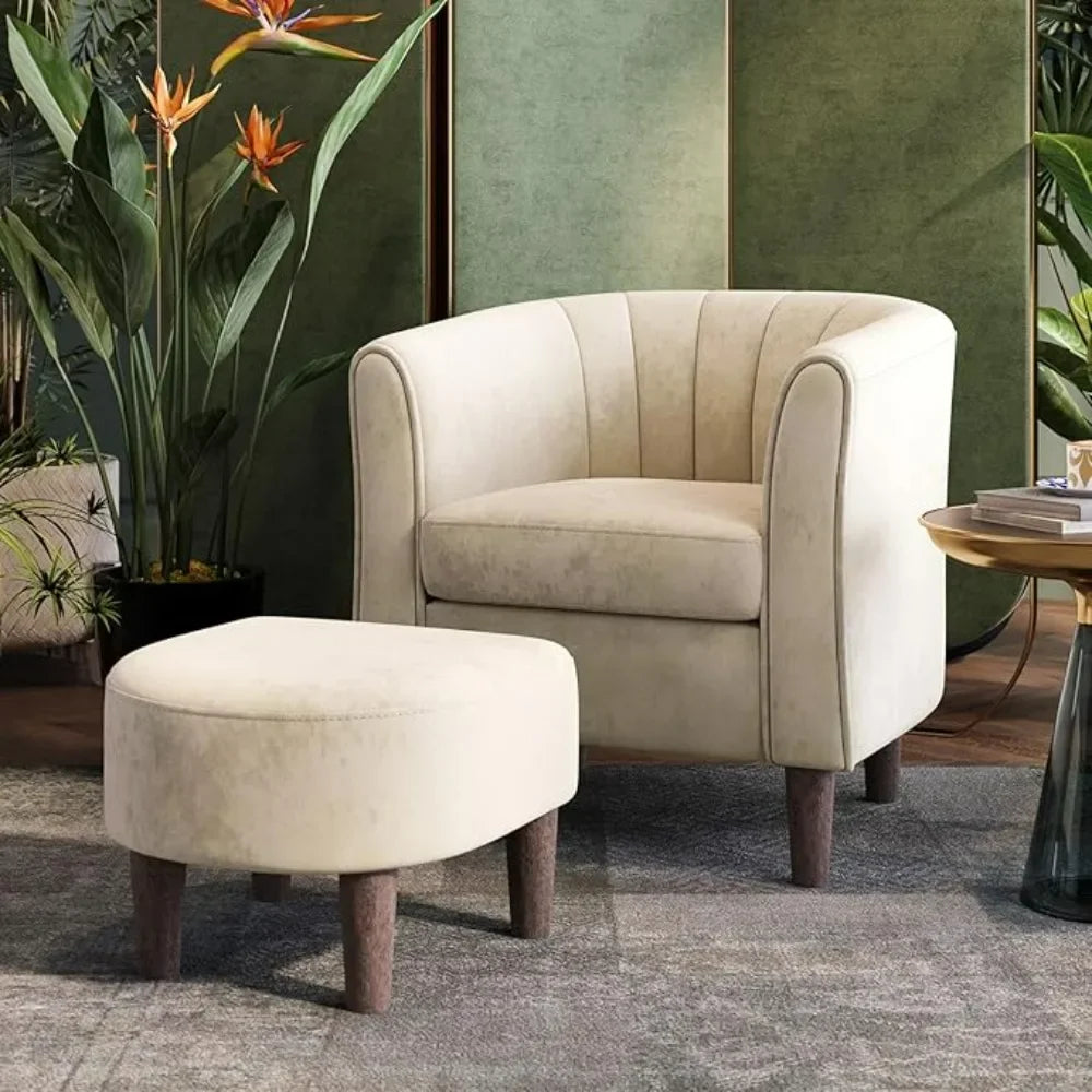 Velvet Accent Chair with Ottoman