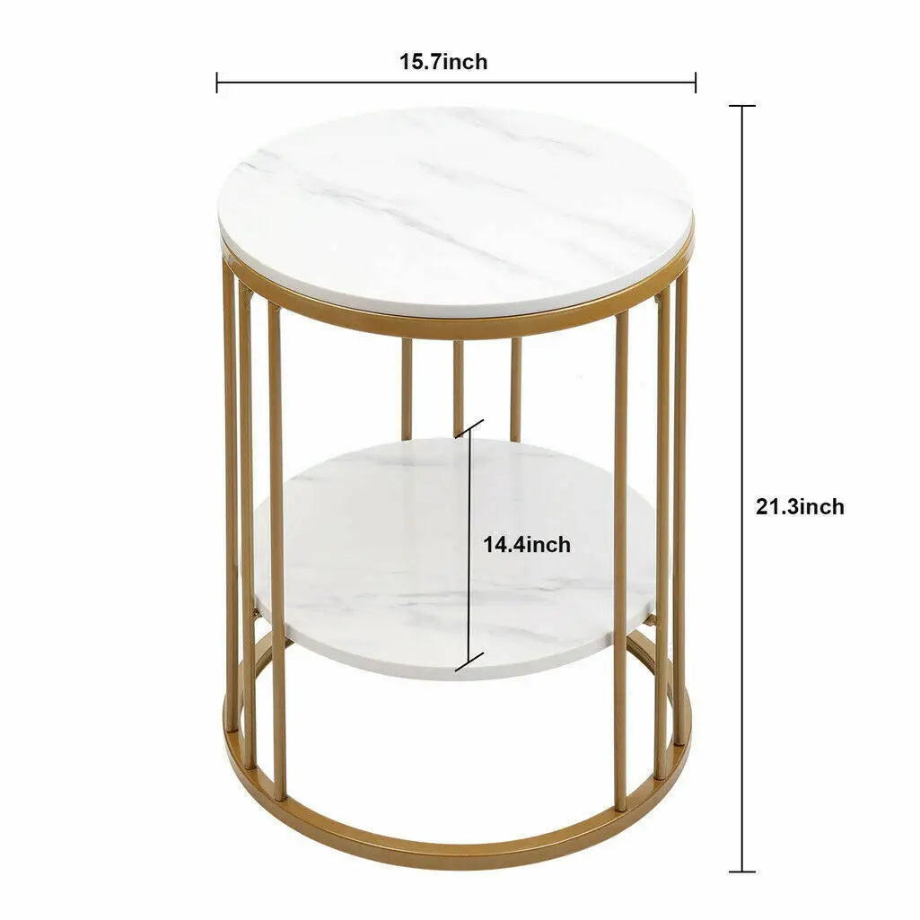 2-Tier Marble Side Table with Gold Frame