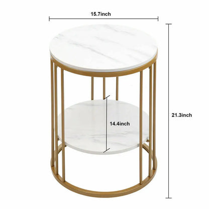 2-Tier Marble Side Table with Gold Frame