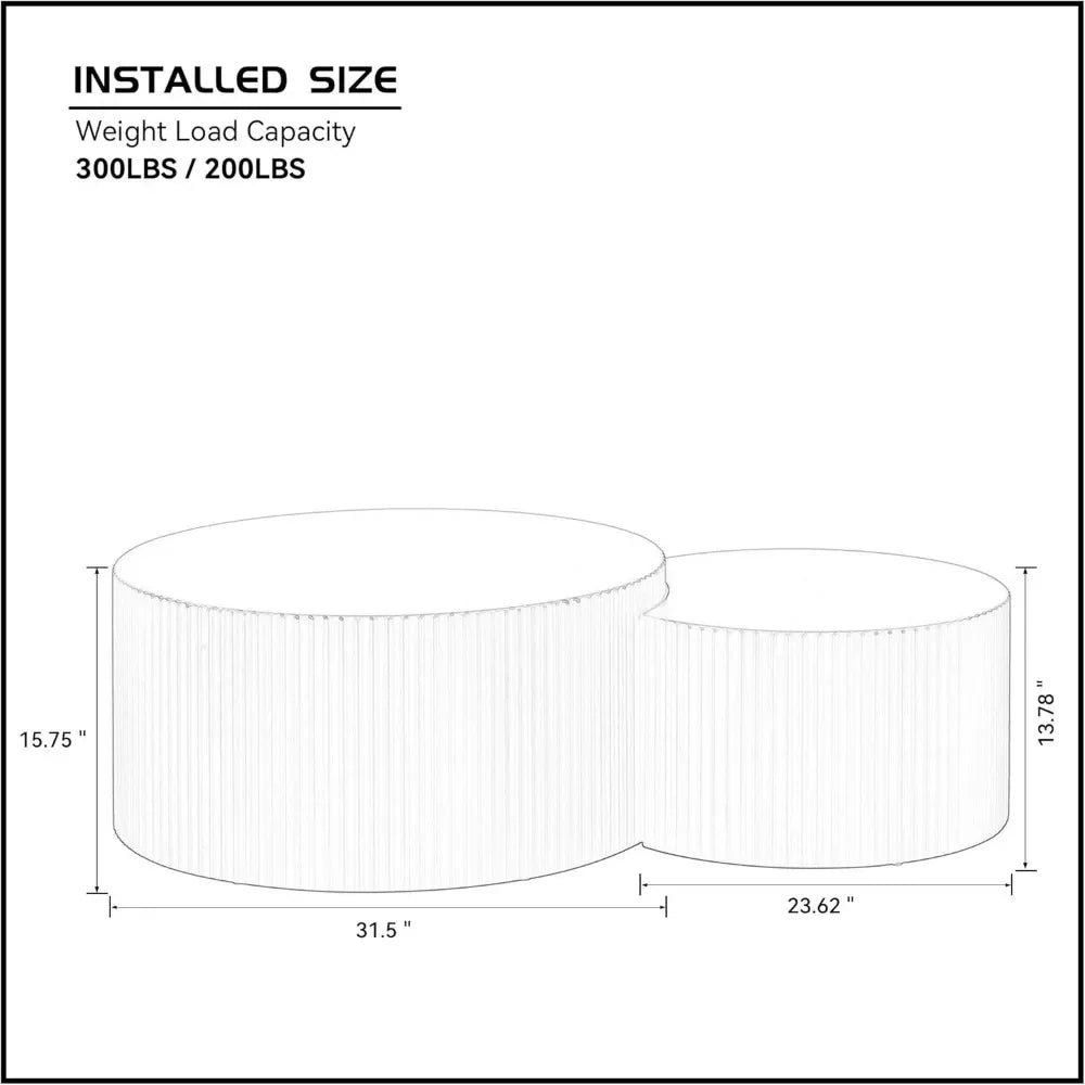 Modern Round Nesting Coffee Table Set with Fluted Design