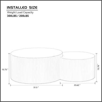 Modern Round Nesting Coffee Table Set with Fluted Design