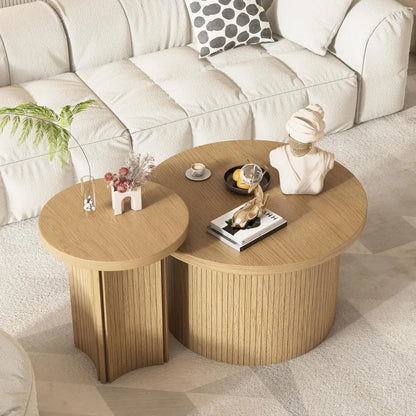 Round Nesting Coffee Table Set with Wood Finish