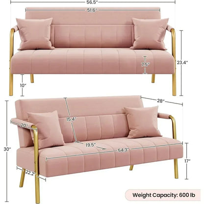 Modern Velvet Loveseat Sofa with Gold Metal Legs