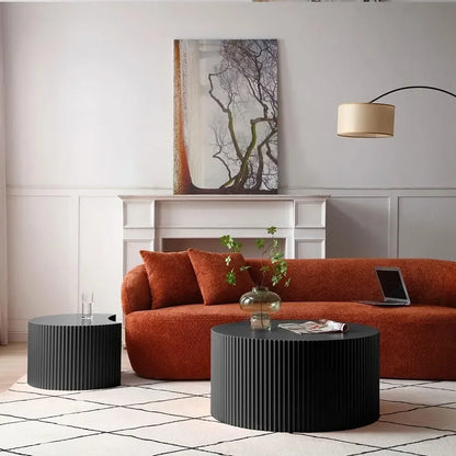 Modern Round Nesting Coffee Table Set with Fluted Design