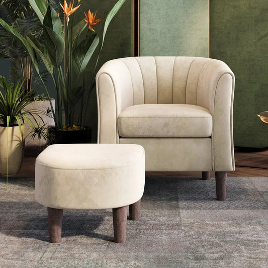 Velvet Accent Chair with Ottoman