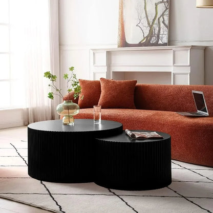 Modern Round Nesting Coffee Table Set with Fluted Design