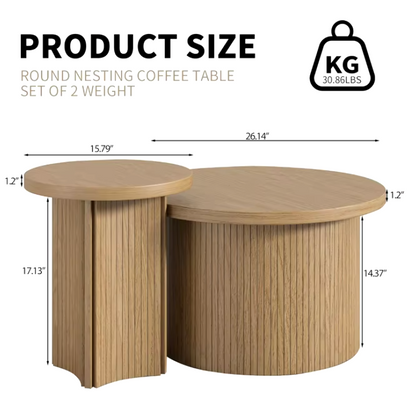 Round Nesting Coffee Table Set with Wood Finish