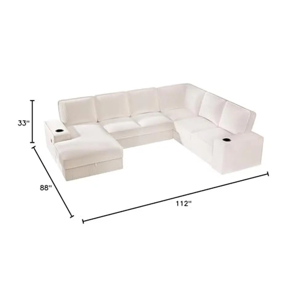 Beige Corduroy U-Shaped 7-Seater Sofa