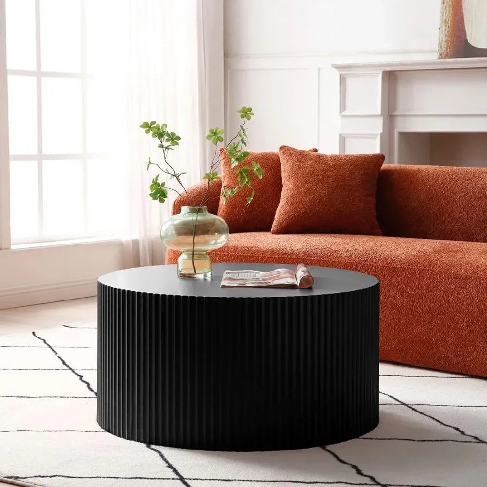 Modern Round Nesting Coffee Table Set with Fluted Design