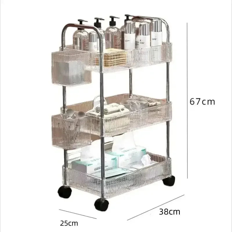 Acrylic clear Tiers Rolling Cart Storage Shelf