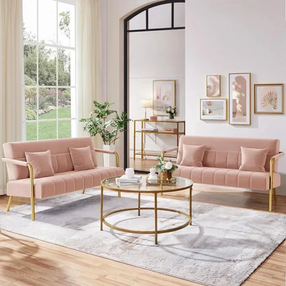 Modern Velvet Loveseat Sofa with Gold Metal Legs